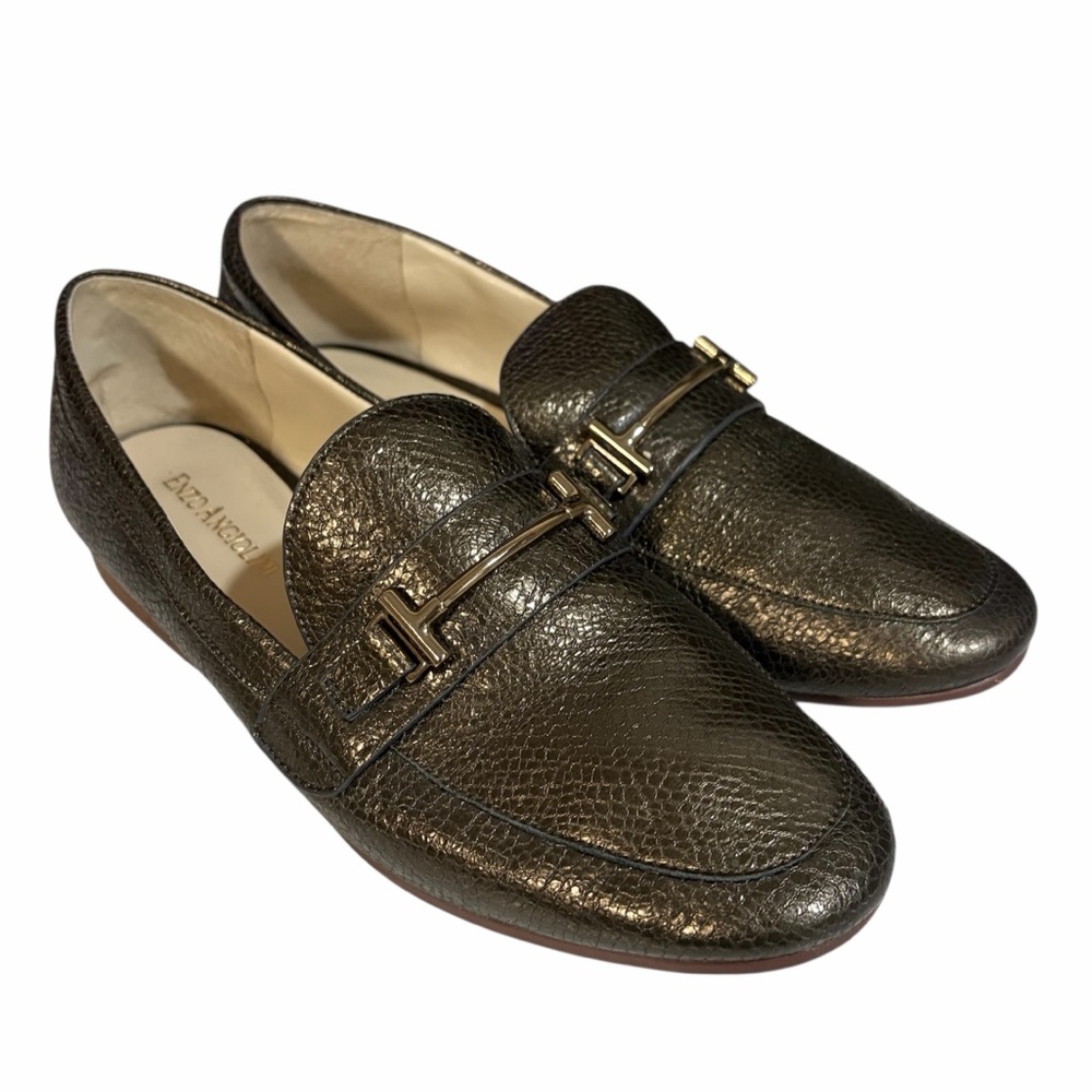 Enzo Angiolini Metallic Leather Loafers Gold Hardware Size 7